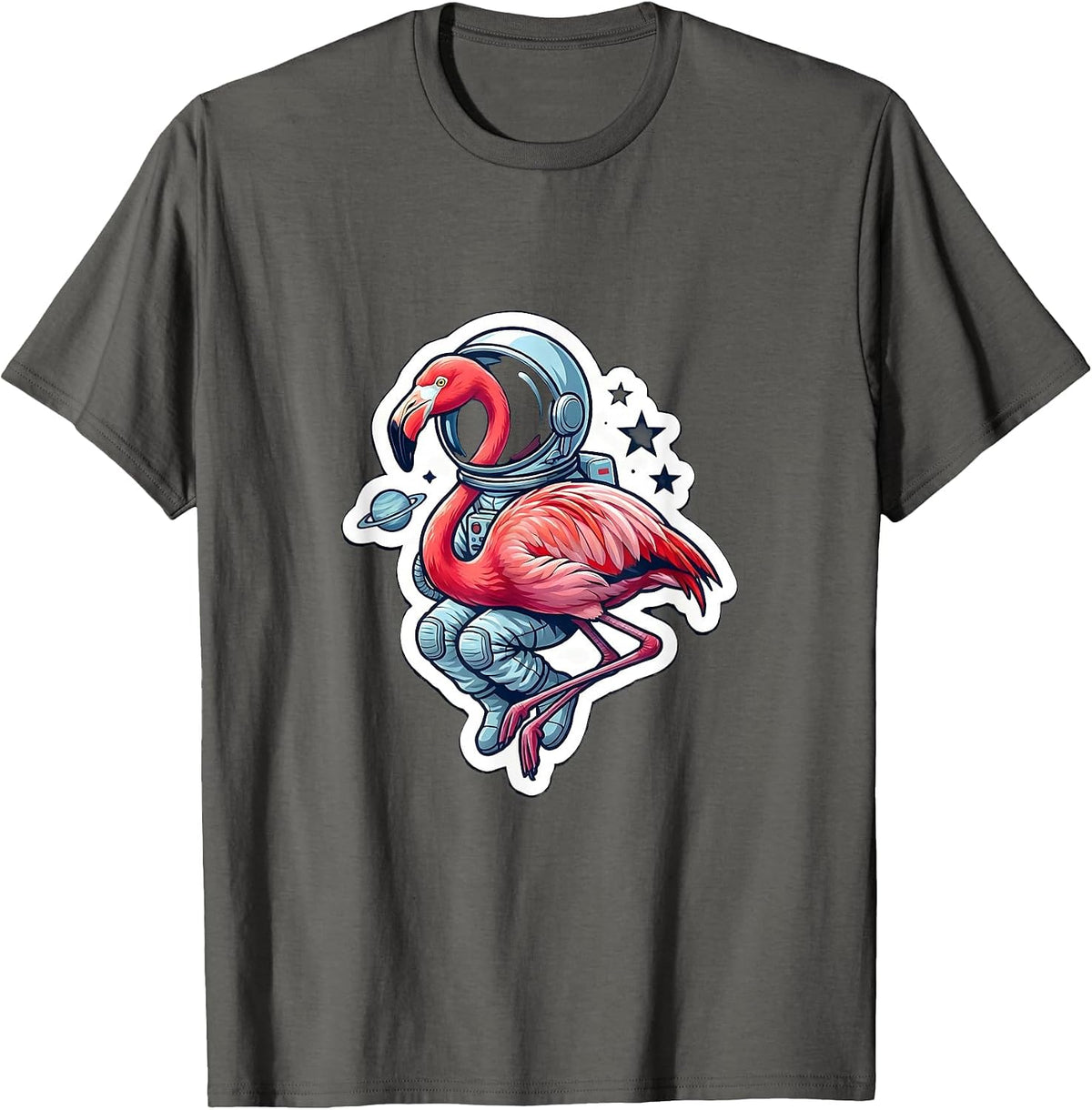 Men's Astronaut Flamingo Floating in Outer Space T-Shirt - Asphalt Grey