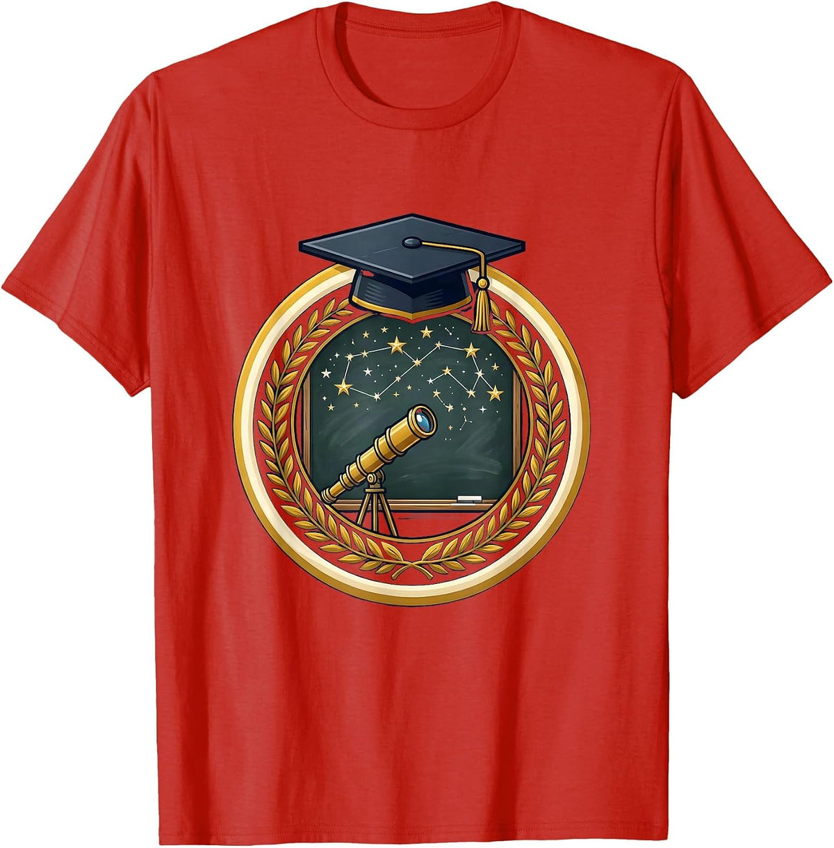 Men's Telescope Stargazing Chalkboard Science Design T-Shirt - Red