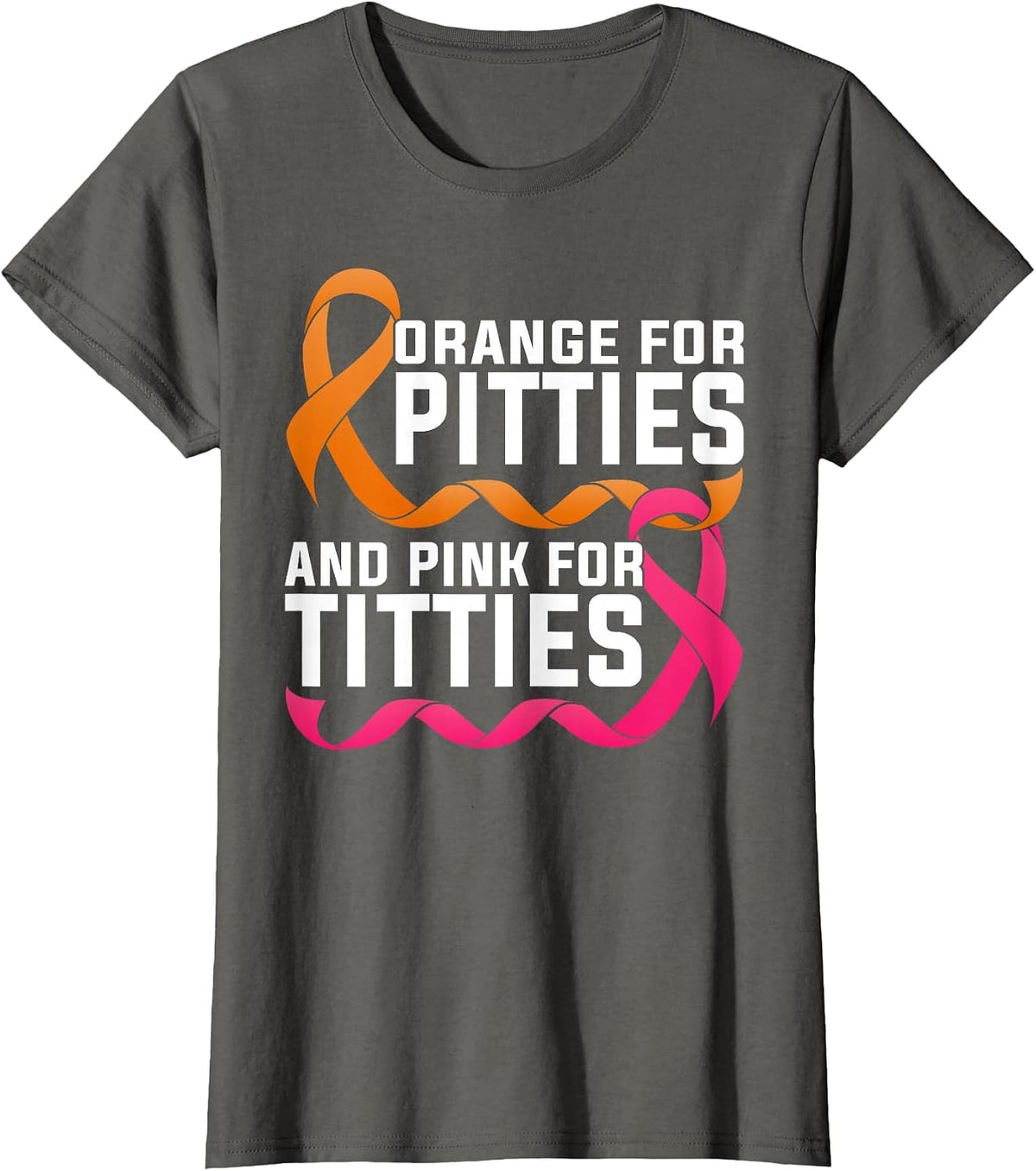 Pitbull and Breast Cancer Awareness Pitties Titties Ribbons T-Shirt - Asphalt Grey