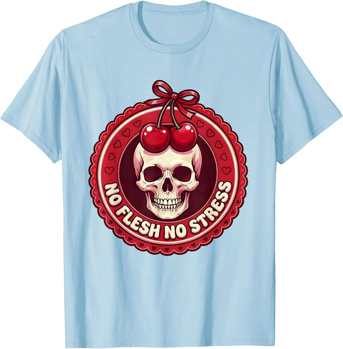 Men's No Flesh No Stress Skeleton Design T-Shirt - Baby Blue
