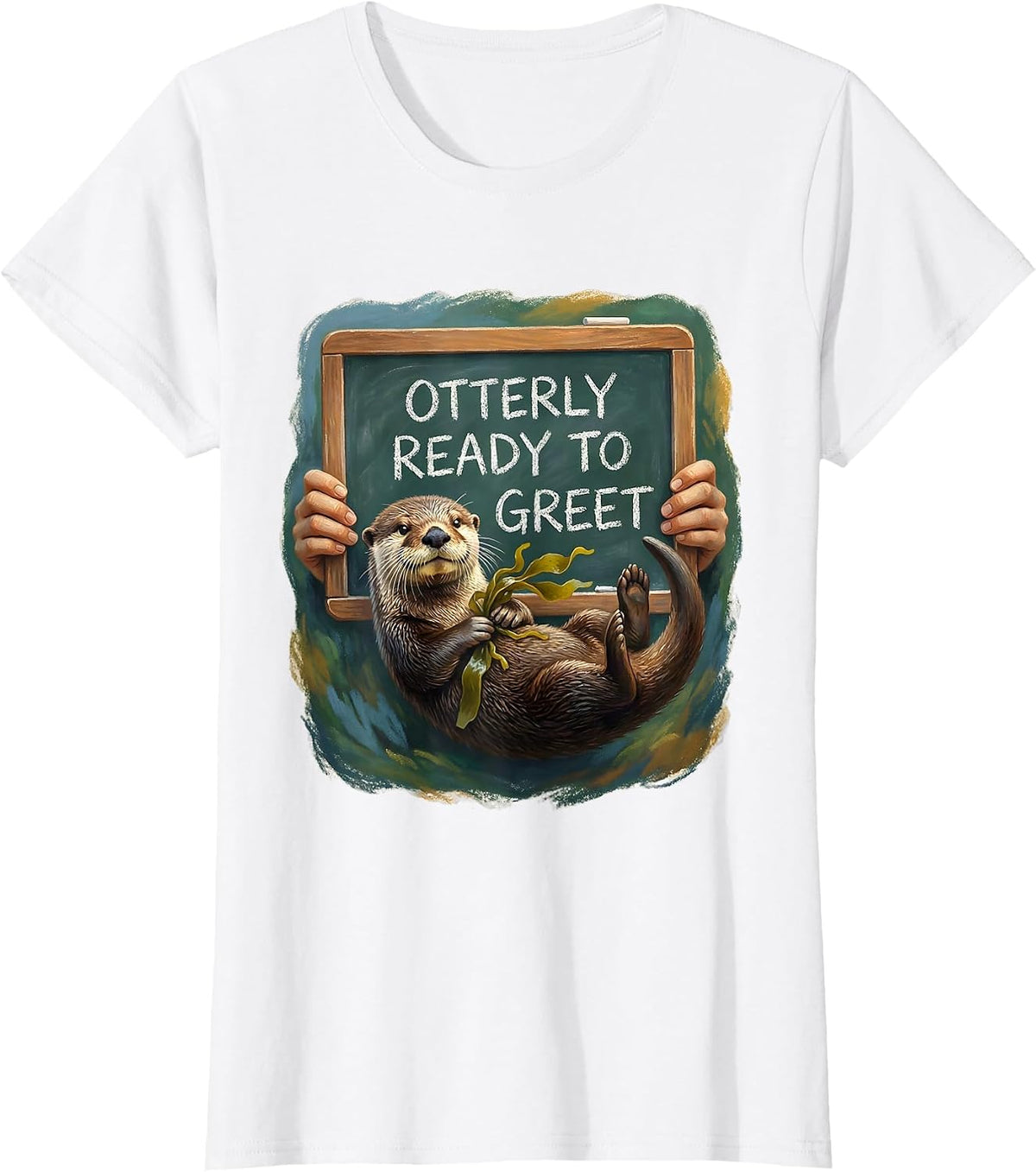 Otterly Ready To Greet Storybook Sea Otter Pun Humor T-Shirt - White