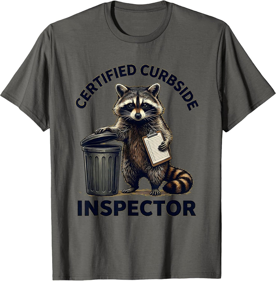 Certified Curbside Inspector Funny Raccoon Trash Panda T-Shirt, Men, Asphalt Grey, XX-Large - As Pictured