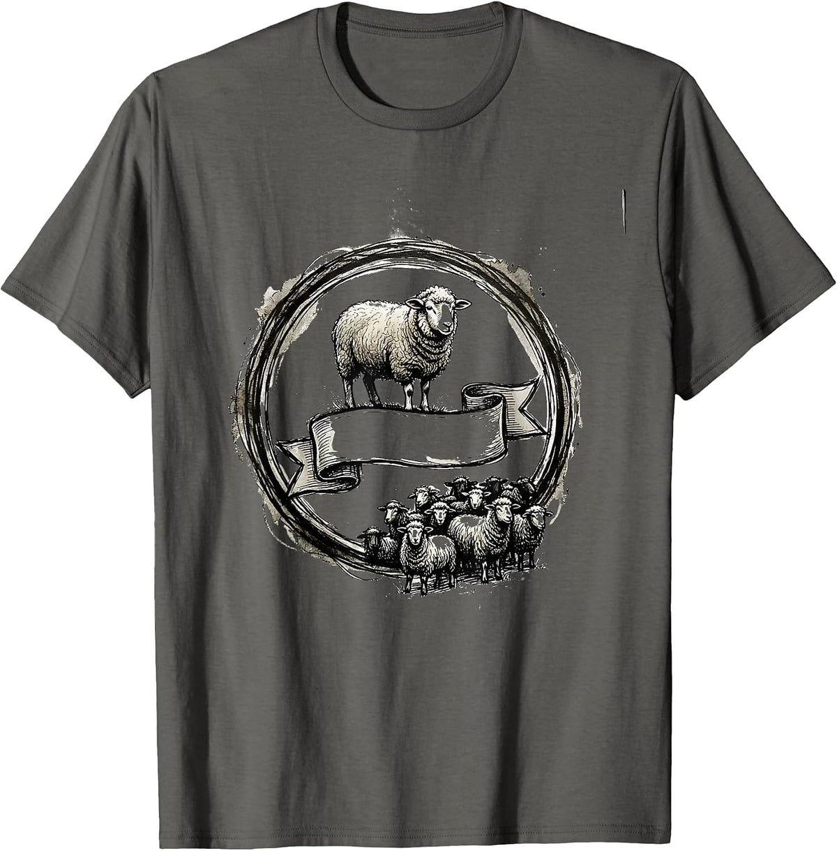Black Sheep Doodle Hand-Sketched Outsider Humor T-Shirt - Asphalt Grey