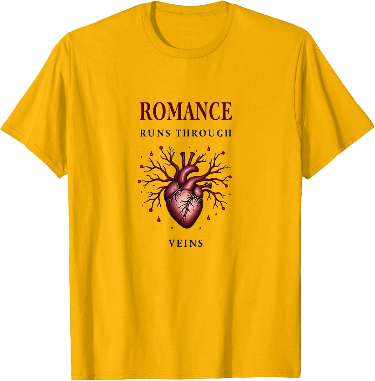 Dark Romance Runs Through Veins Lover Boy Design T-Shirt - Golden Yellow