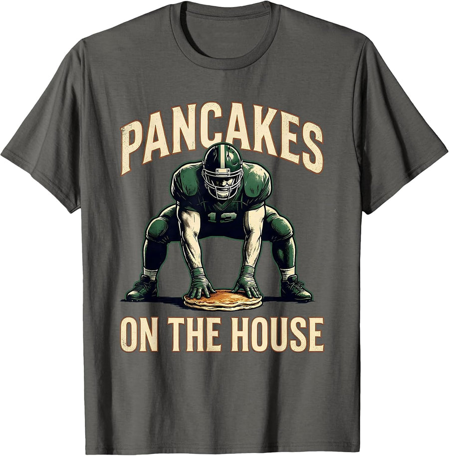 Pancakes On The House Vintage Football Lineman Game-Day T-Shirt, Men, Asphalt Grey, Large - As Pictured