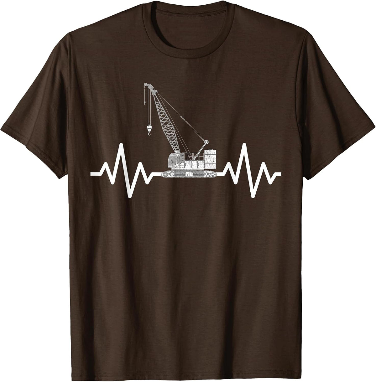 Crane Operator Heartbeat Construction Design T-Shirt - Brown