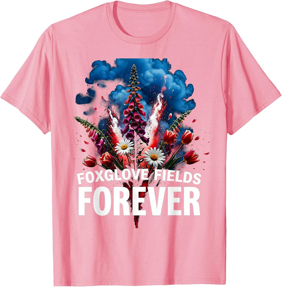 Men's Foxglove Fields Forever Floral Garden Design T-Shirt - Pink