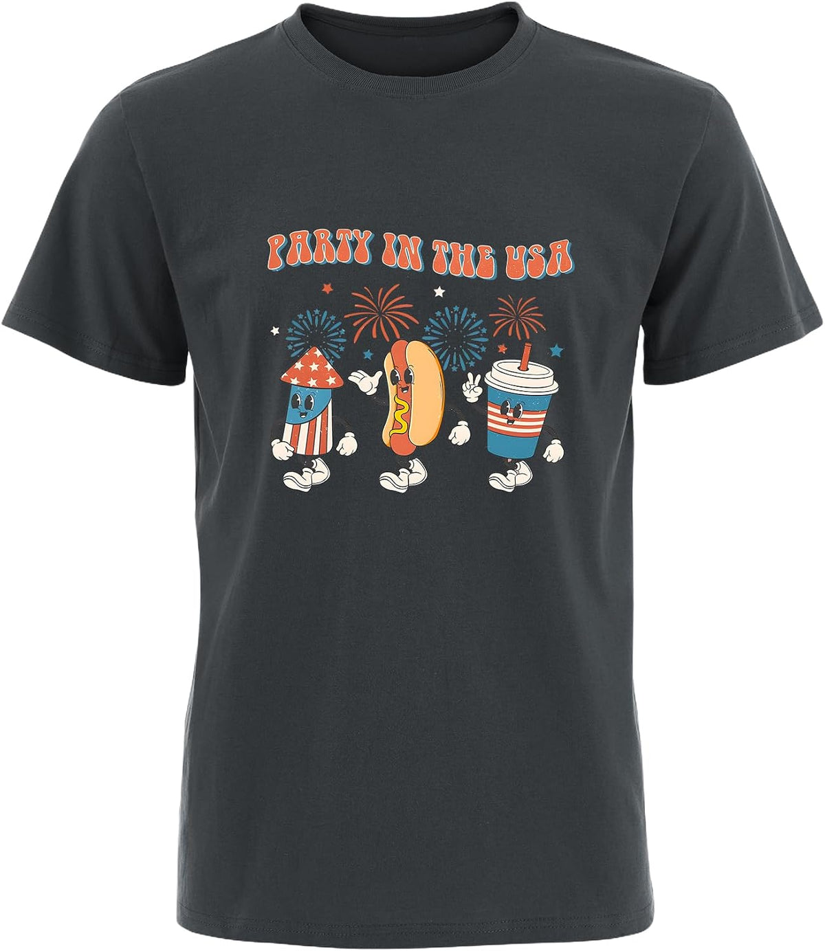 July 4th T-Shirts Cotton Short Sleeve MensWomen Soft & Durable with Reinforced Neckline - 6 Sizes (S-5XL) - Grey