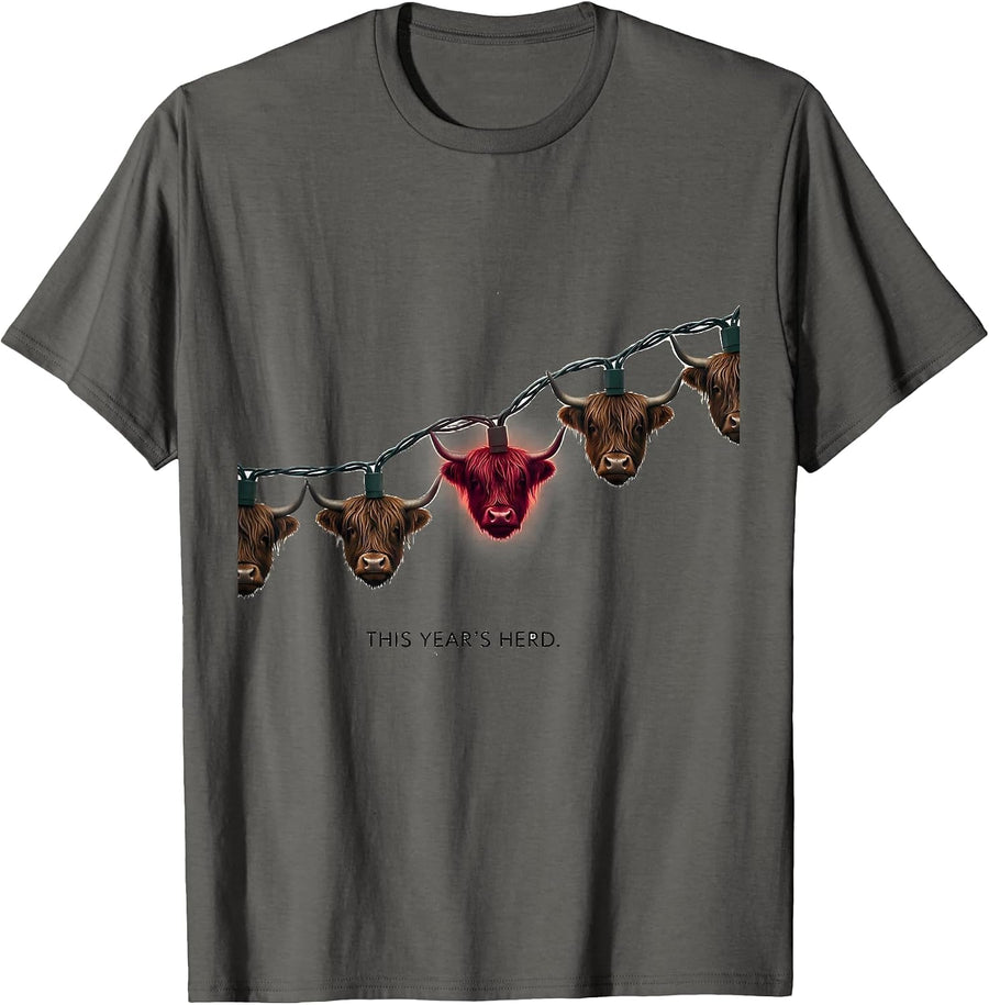 This Year's Herd Funny Highland Cow Christmas Farm Humor T-Shirt - Asphalt Grey