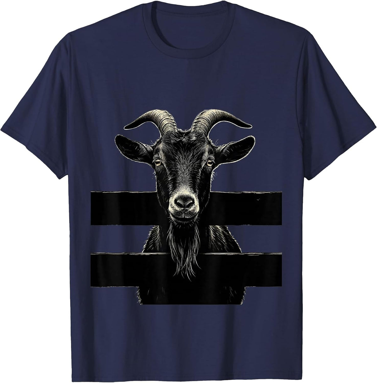 Men's Curious Goat Peering Over Wooden Fence T-Shirt - Navy Blue