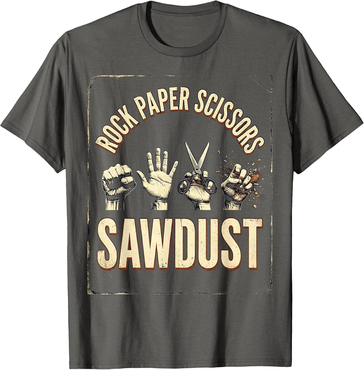 Rock Paper Scissors Sawdust Vintage Woodworker Carpenter T-Shirt - Asphalt Grey