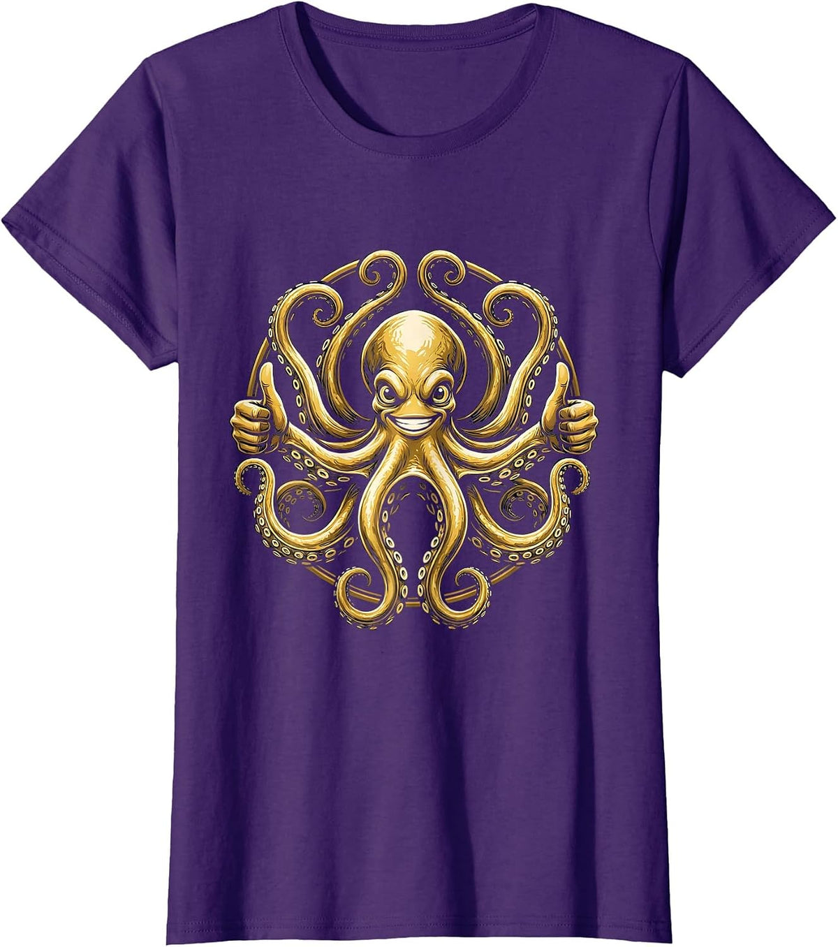 Women's Funny Octopus Thumbs Up Graphic Design T-Shirt - Purple