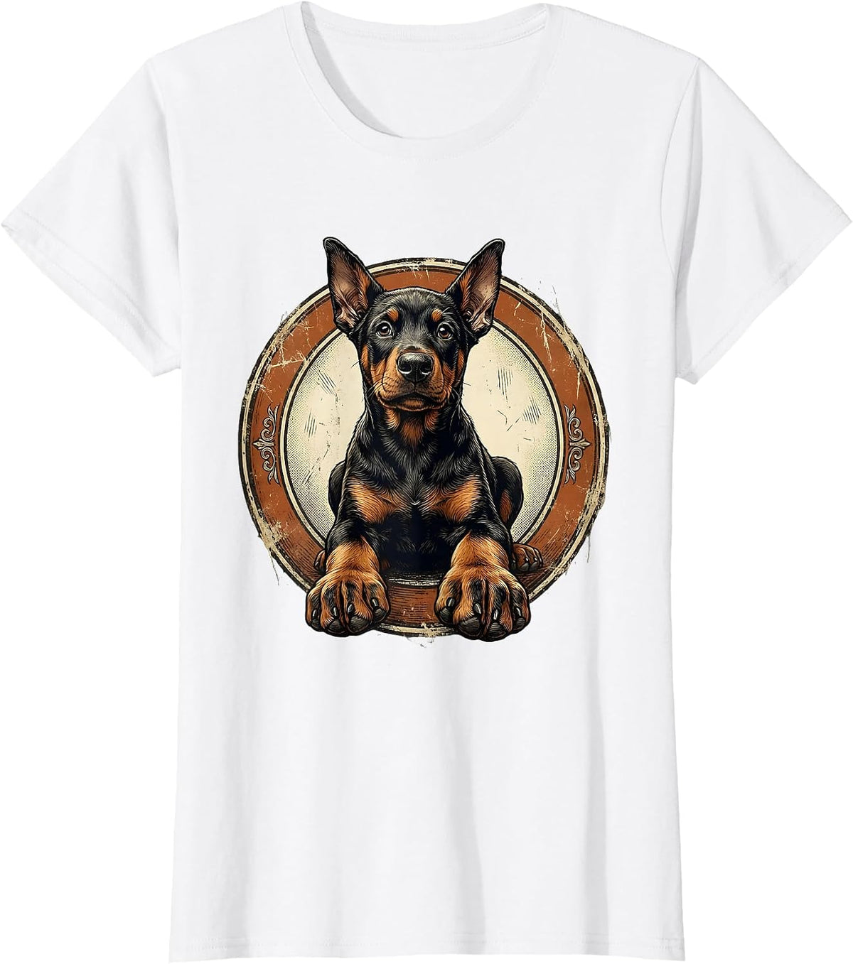 Cute Doberman Puppy Big Paws Sitting Graphic T-Shirt - White