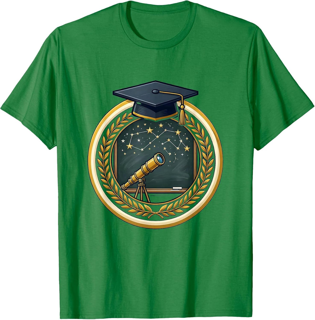 Men's Telescope Stargazing Chalkboard Science Design T-Shirt - Kelly Green