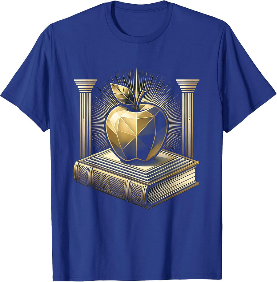 English Teacher Apple and Textbook Illustration T-Shirt - Royal Blue