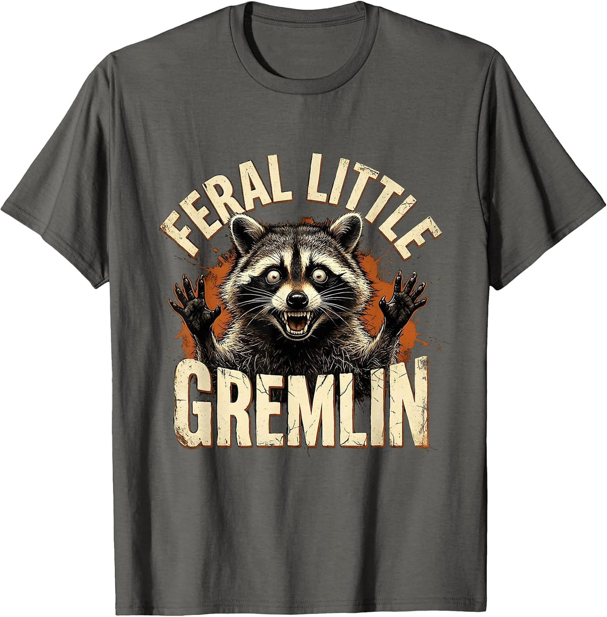 Feral Little Gremlin Raccoon Design T-Shirt - Asphalt Grey
