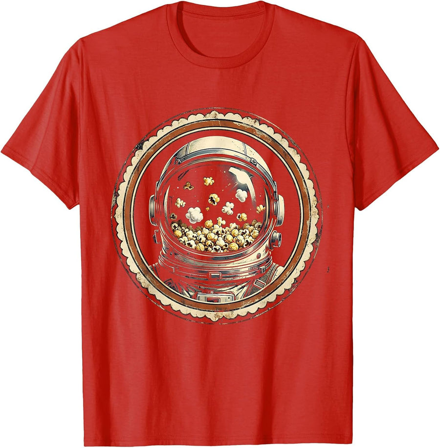 Men's Astronaut Helmet Popcorn Space Art T-Shirt - Red
