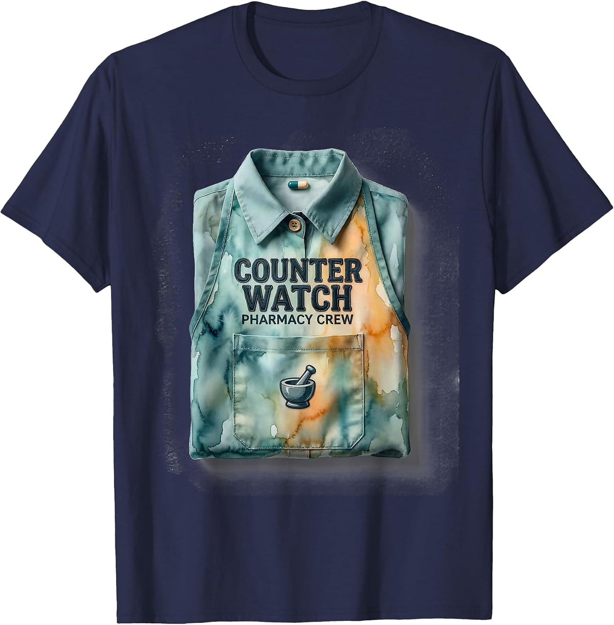 Men's Counter Watch Pharmacy Crew Funny Pharmacist Tech Crew T-Shirt - Navy Blue