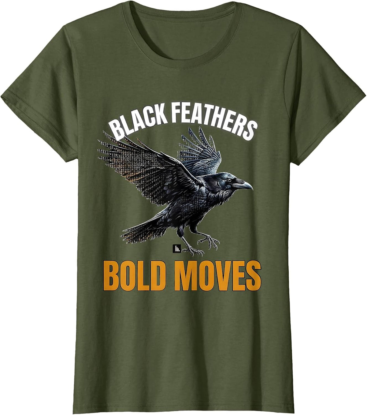 Women's CAWF Crow Black Feathers Bold Moves Design T-Shirt - Olive Green