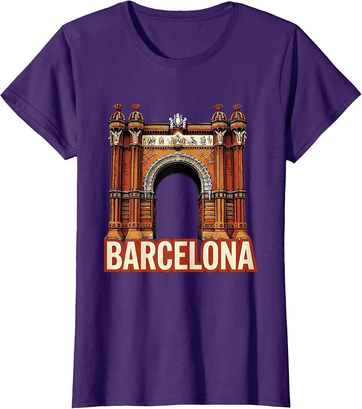 Women's Barcelona Linocut Spanish Heritage Souvenir National Pride T-Shirt - Purple