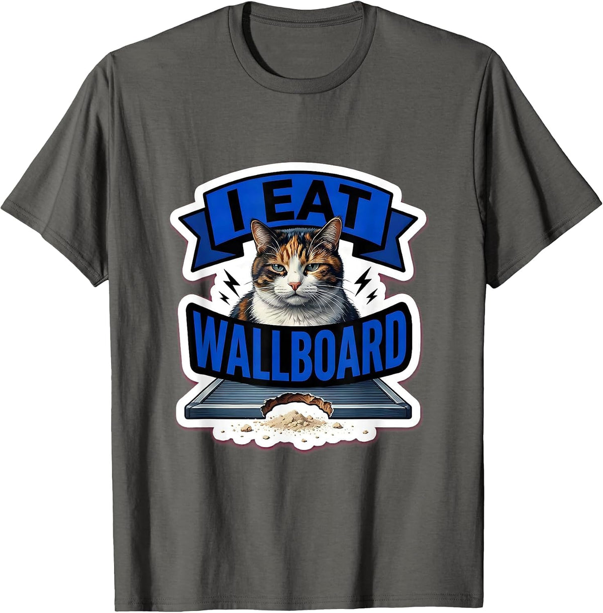 Men's I Eat Wallboard Funny Cat Meme Internet Humor Novelty T-Shirt - Asphalt Grey