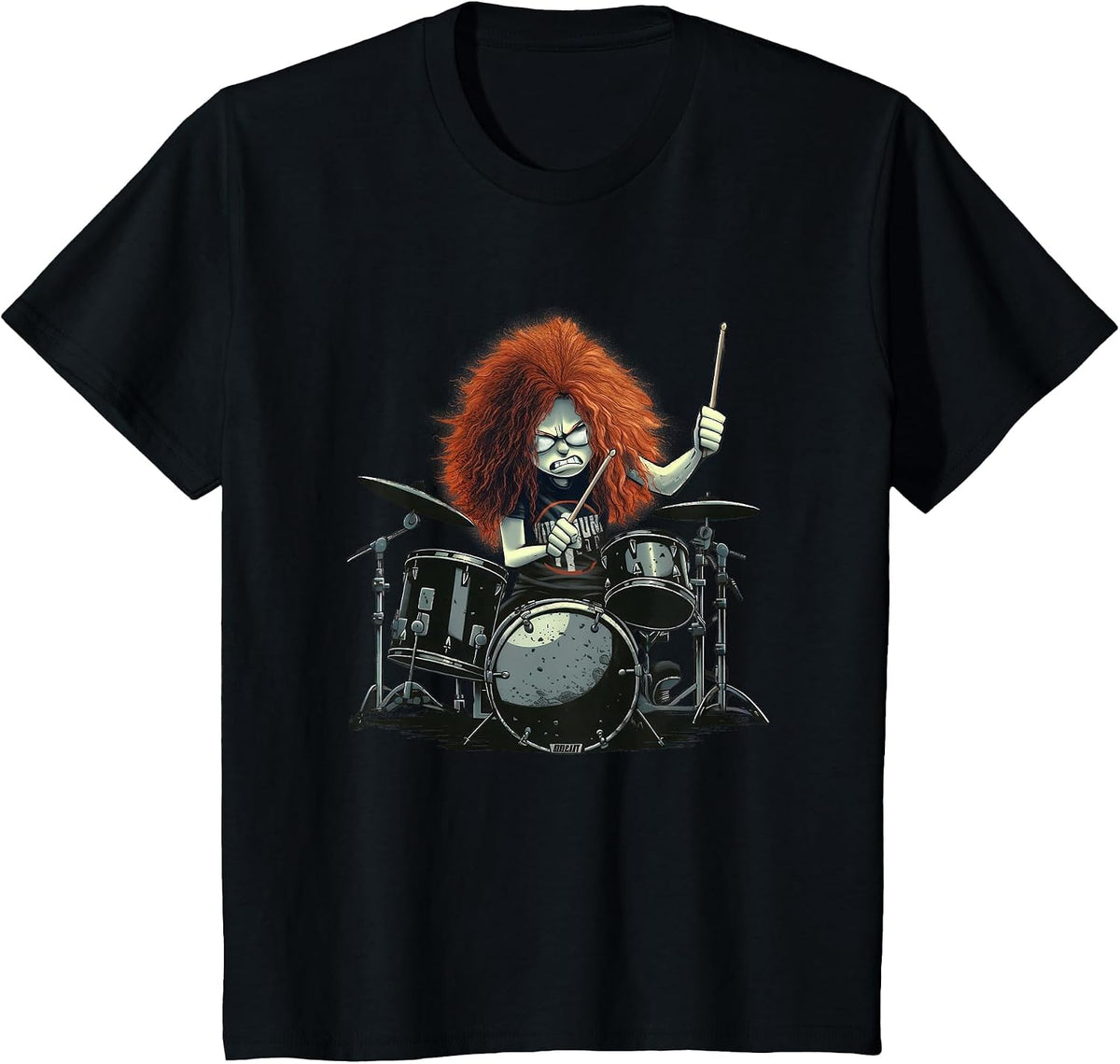 Funny Redhead Drummer Playing Drums T-Shirt - Black