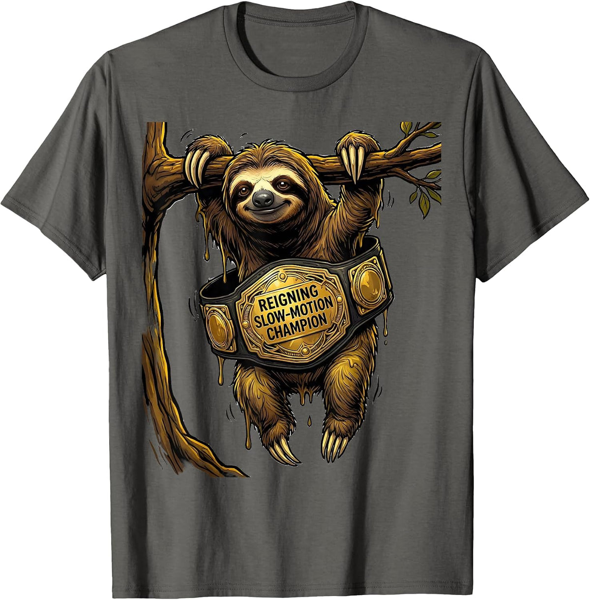 Reigning Slow-Motion Champion Funny Sloth Lover Humor Gift T-Shirt - Asphalt Grey