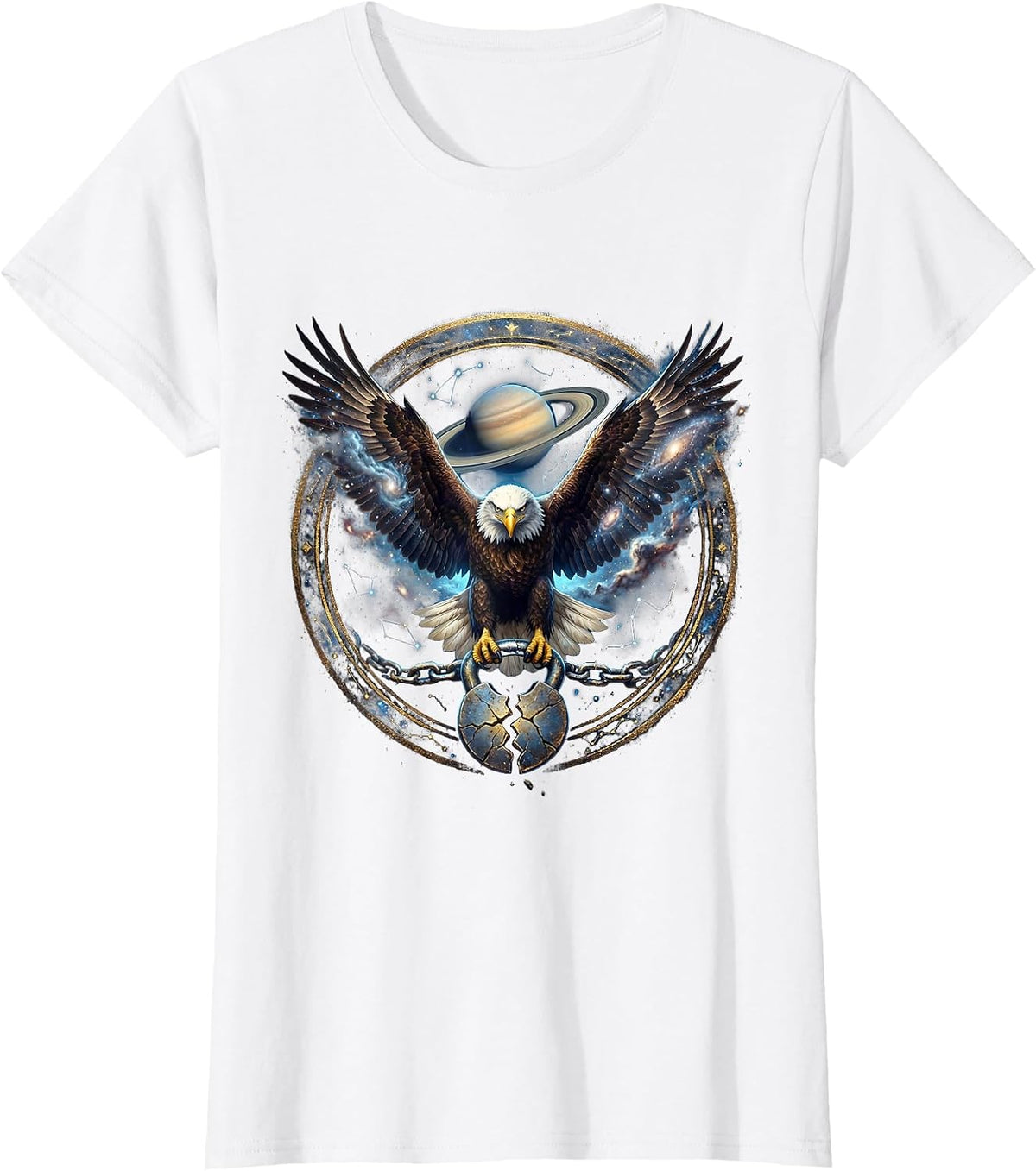 Bald Eagle Broken Shackle Freedom Graphic T-Shirt - White