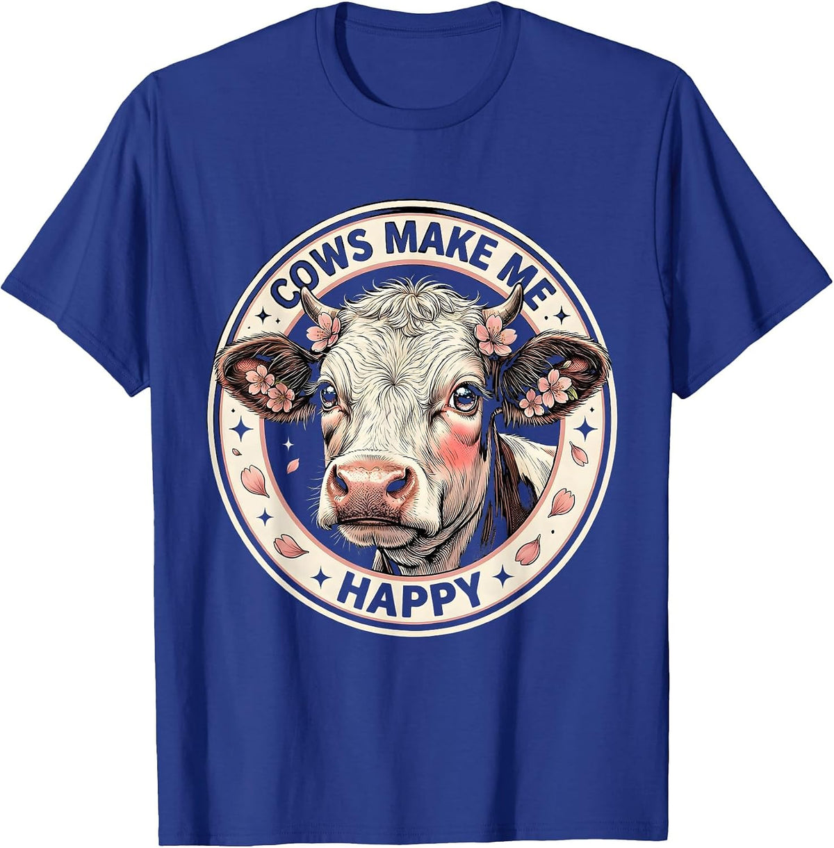 Men's Cows Make Me Happy Funny Cow Lover Design T-Shirt - Royal Blue