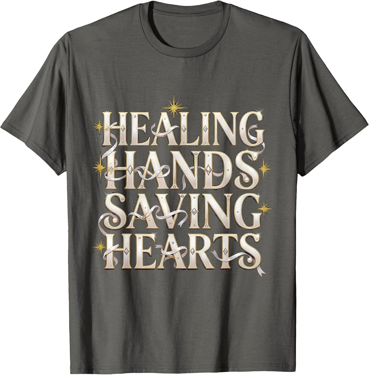 Healing Hands Saving Hearts Nurse Design T-Shirt - Asphalt Grey