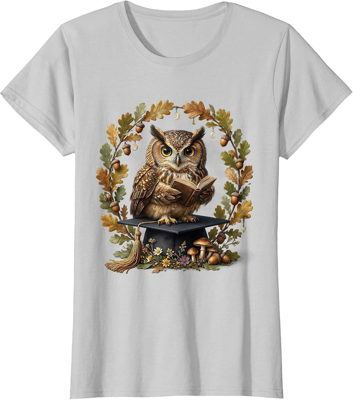 Women's Third Grade Teacher Owl Graduation Cap Design T-Shirt - Silver Grey