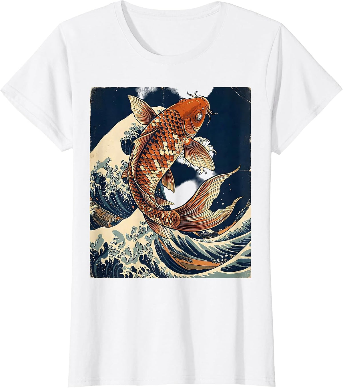 Koi Fish Leaping Through Crashing Wave T-Shirt - White
