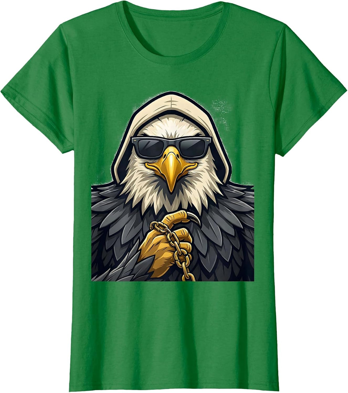 Bald Eagle Mascot Sunglasses Novelty Humor T-Shirt - Kelly Green