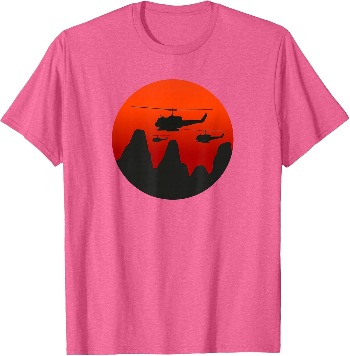 UH-1 Huey Retro Helicopter Vintage Sunset Vietnam Chopper T-Shirt - Pink Heather