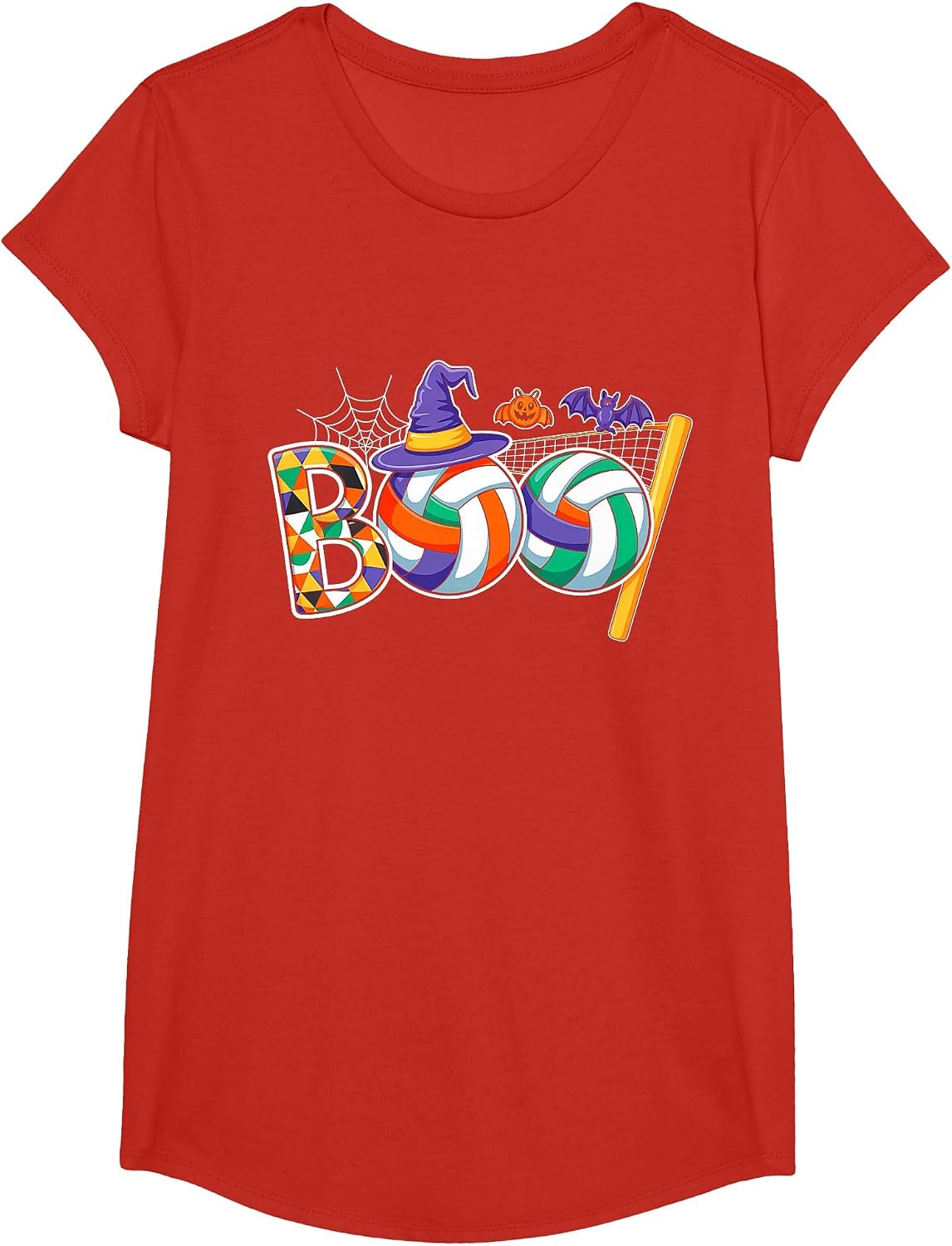Volleyball Boo Creepy Halloween Pumpkin Volleyball Lover T-Shirt - Girls Red