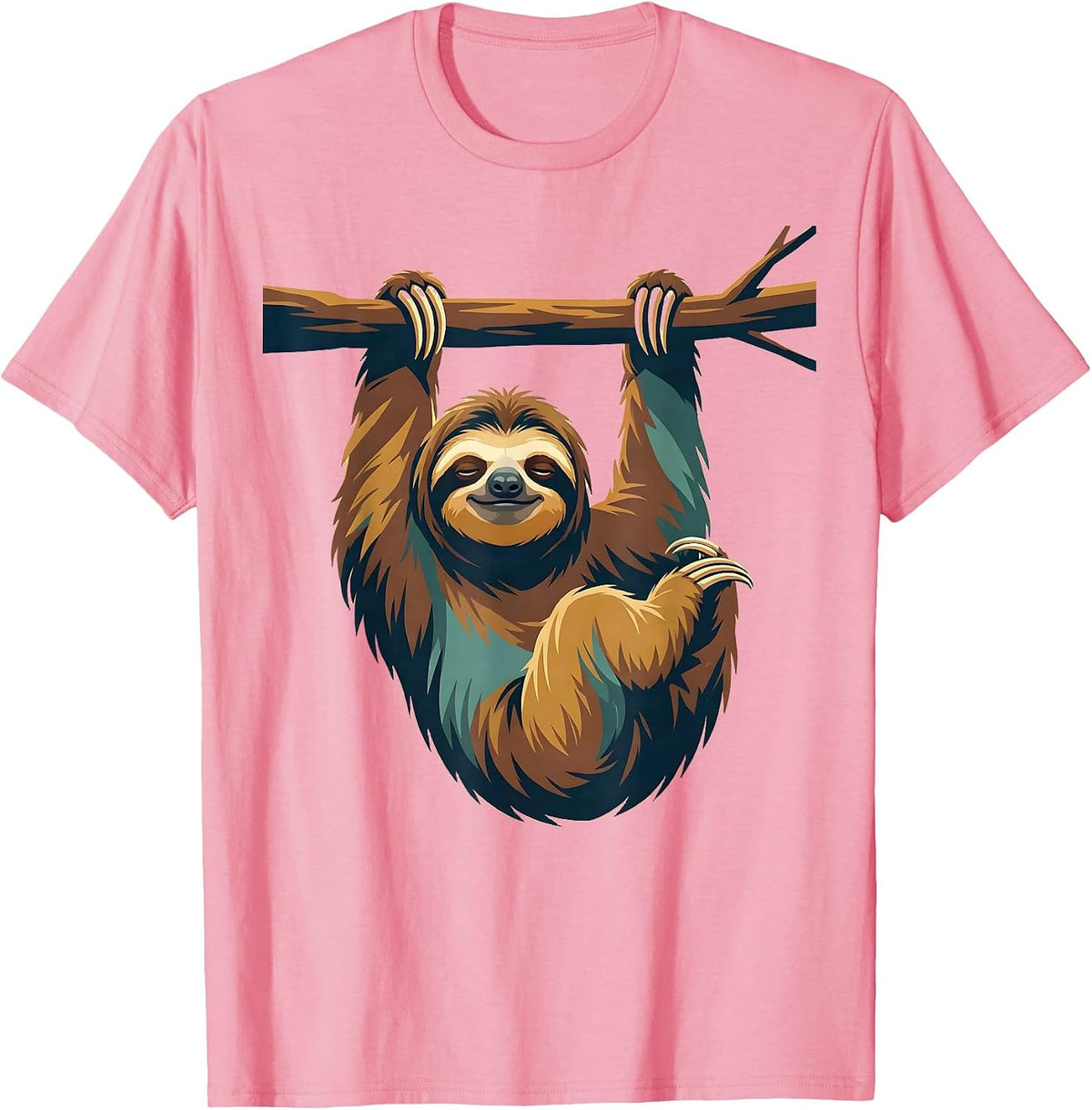Men's Exhausted Sloth Hanging From a Branch T-Shirt - Pink