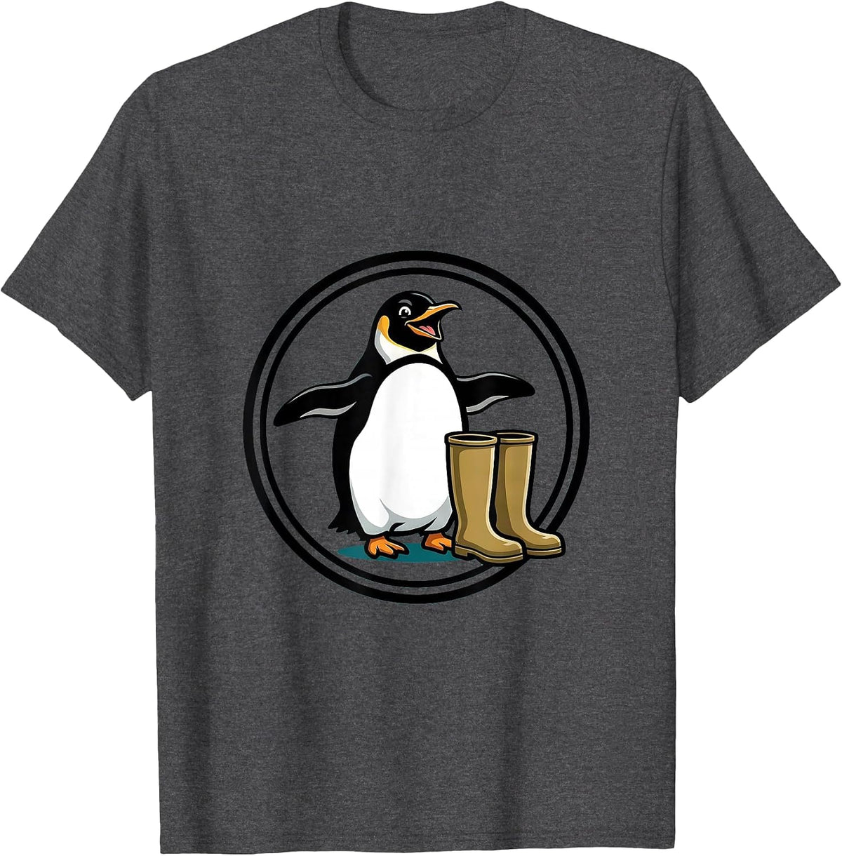 Penguin Waddling by Zookeeper Boots Design T-Shirt - Dark Heather Grey