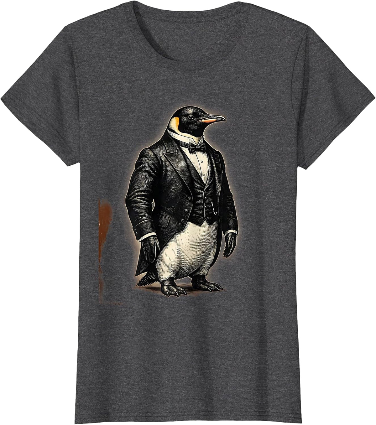 Women's Penguin in a Tuxedo Funny Formal Suit Graphic T-Shirt - Dark Heather Grey