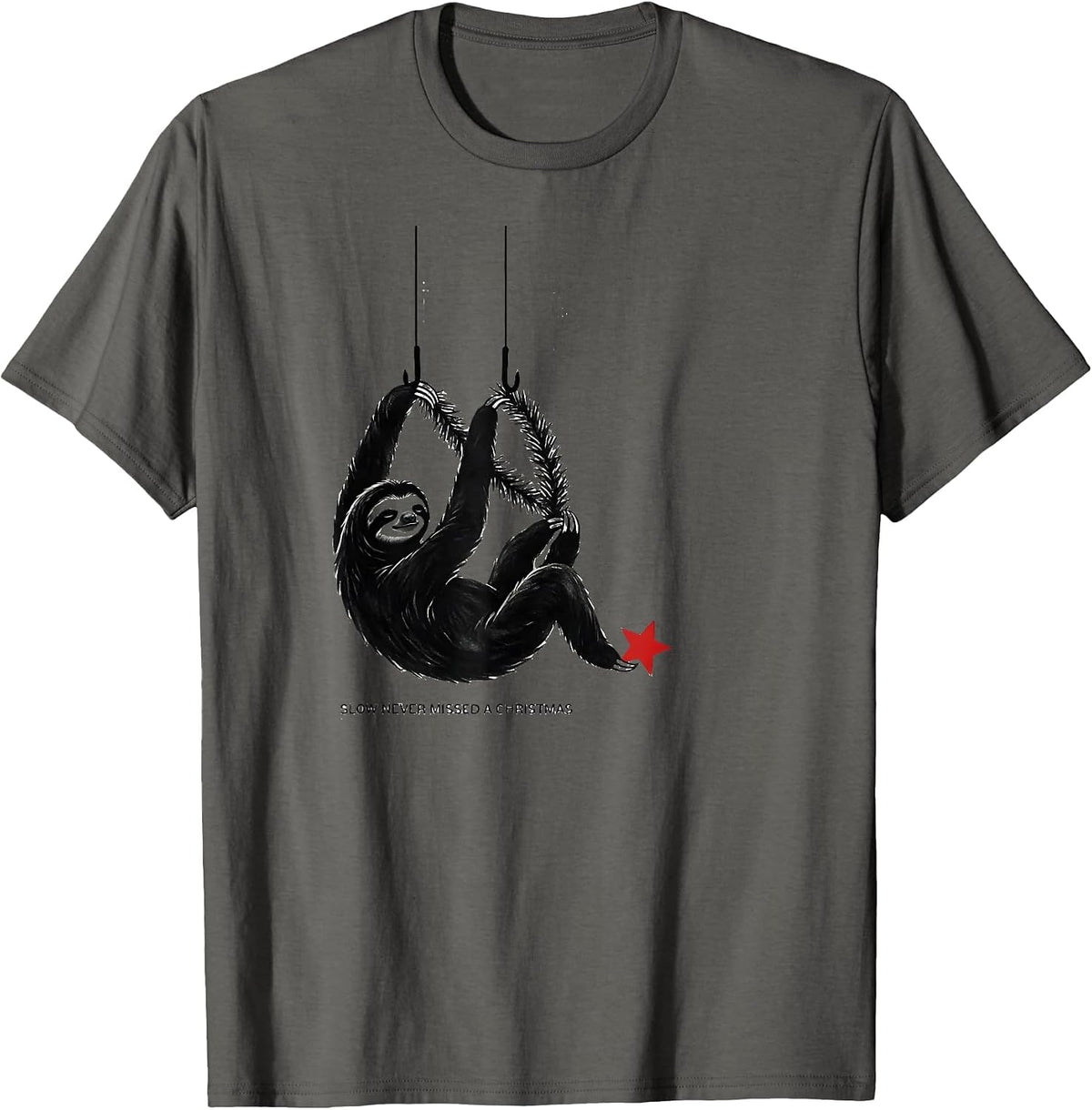 Men's Slow Never Missed A Christmas Funny Sloth Lover Christmas T-Shirt - Asphalt Grey