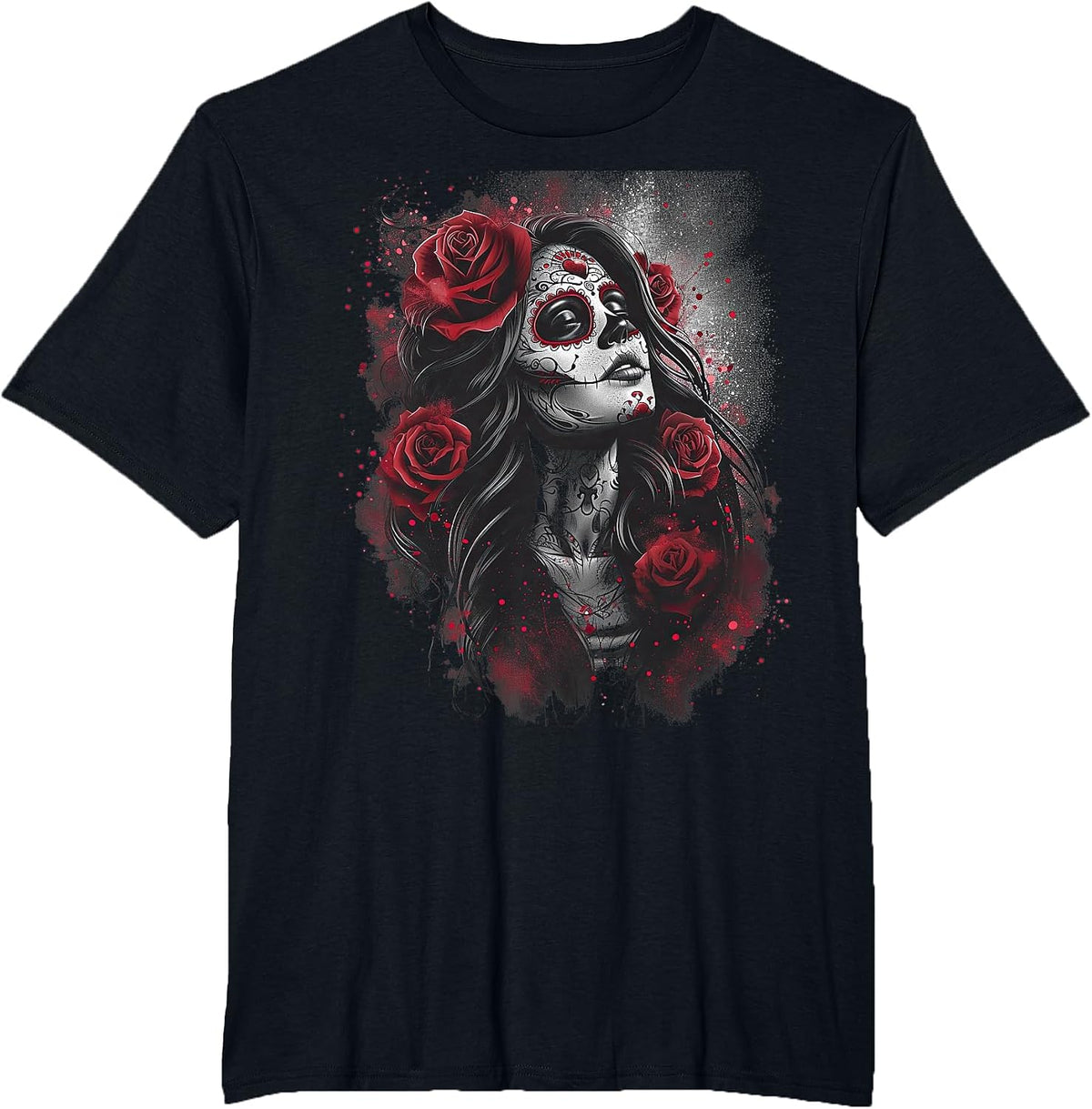 Cute Sugar Woman Day of the Dead Pink Girl T-Shirt - Black