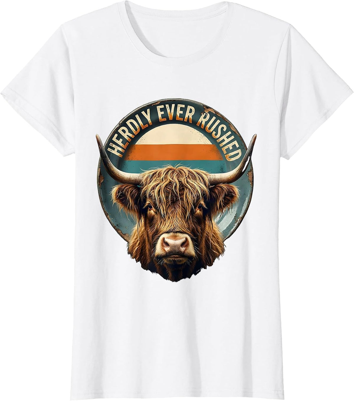 Women's Herdly Ever Rushed Funny Highland Cow Farm Animal Humor T-Shirt - White