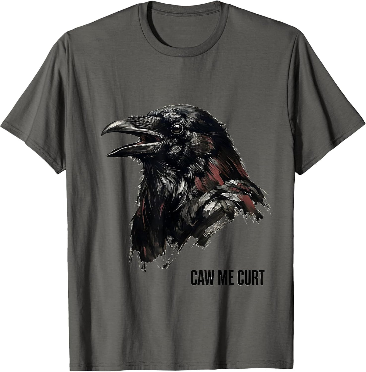 Men's Caw Me Curt Gothic Crow Raven Bird-Pun Humor T-Shirt - Asphalt Grey