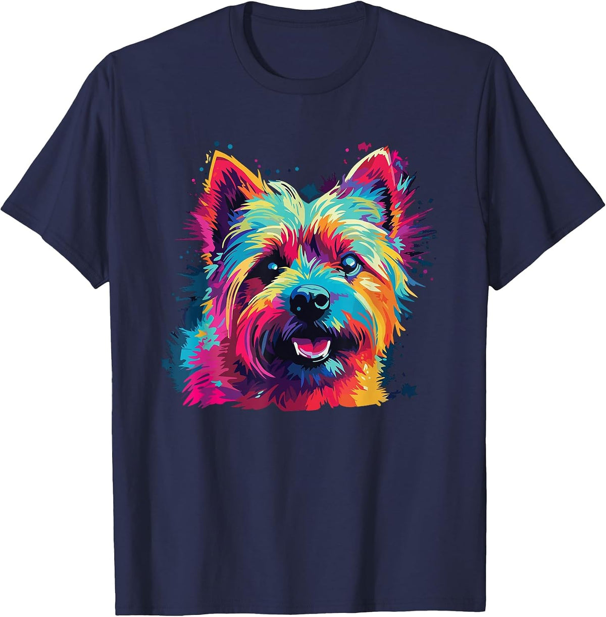 Watercolor Colorful Norwich Terrier Dog T-Shirt - Navy Blue