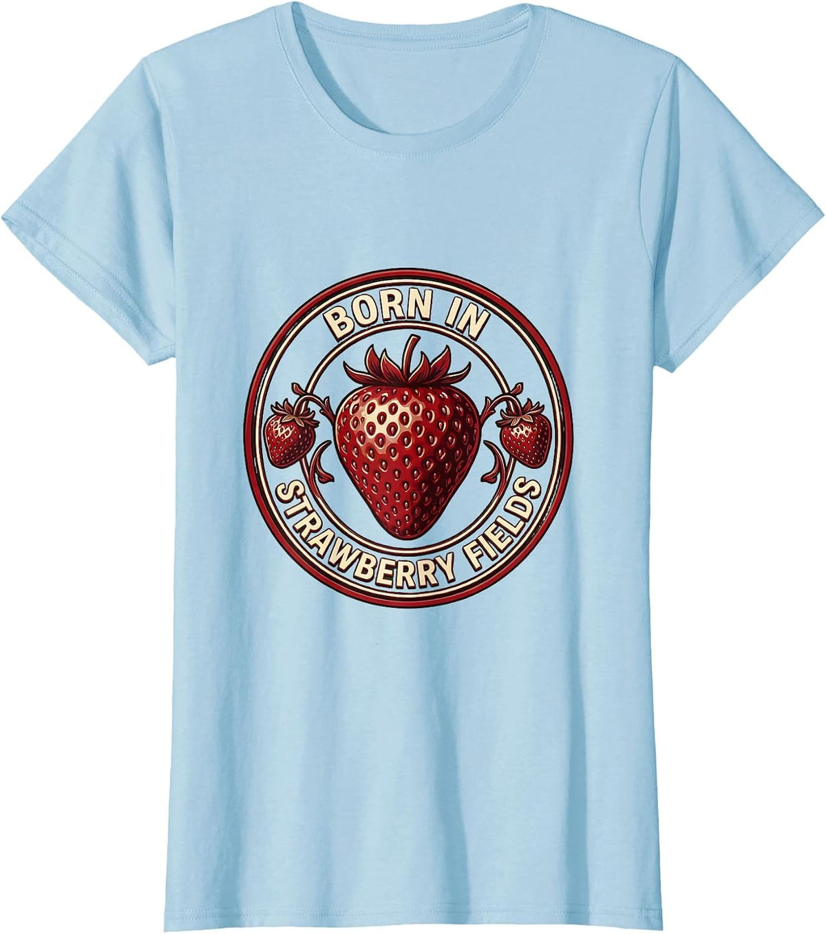 Born in Strawberry Fields Vintage Fruit Design T-Shirt - Baby Blue