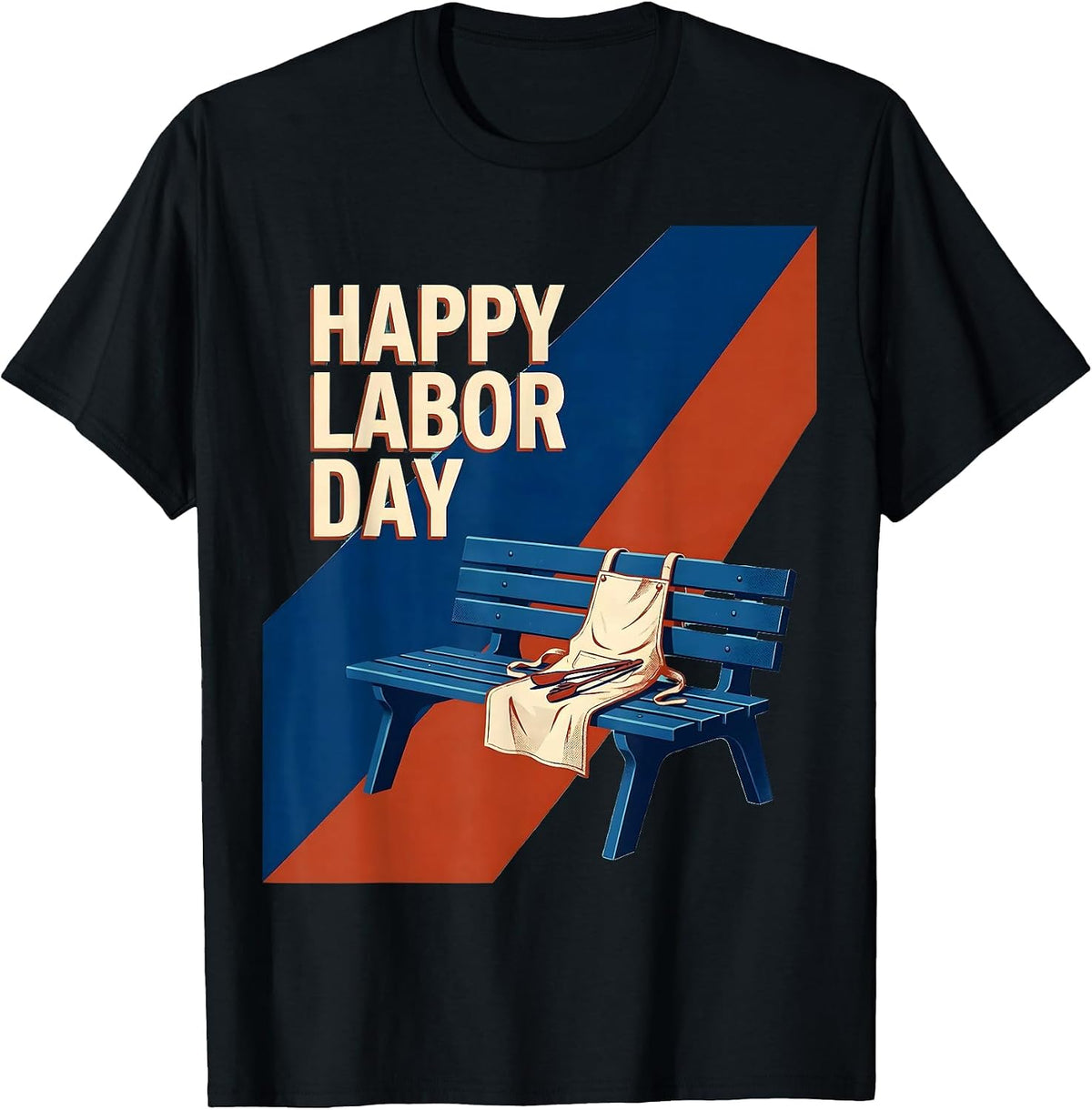 Men's Happy Labor Day Midcentury Modern Picnic Bench Patriotic T-Shirt - Black