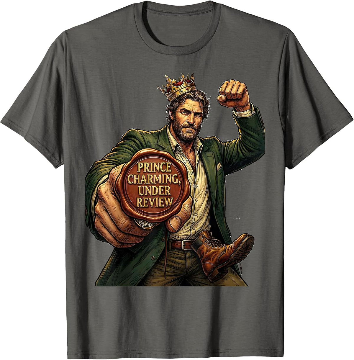 Prince Charming Under Review Funny Fairy Tale Romance T-Shirt - Asphalt Grey