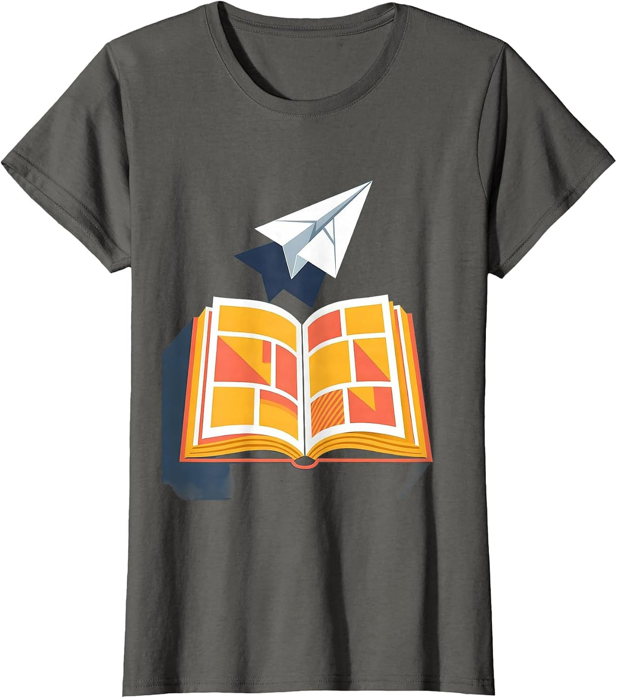Women's Third Grade Teacher Paper Airplane Bookworm Gift T-Shirt - Asphalt Grey