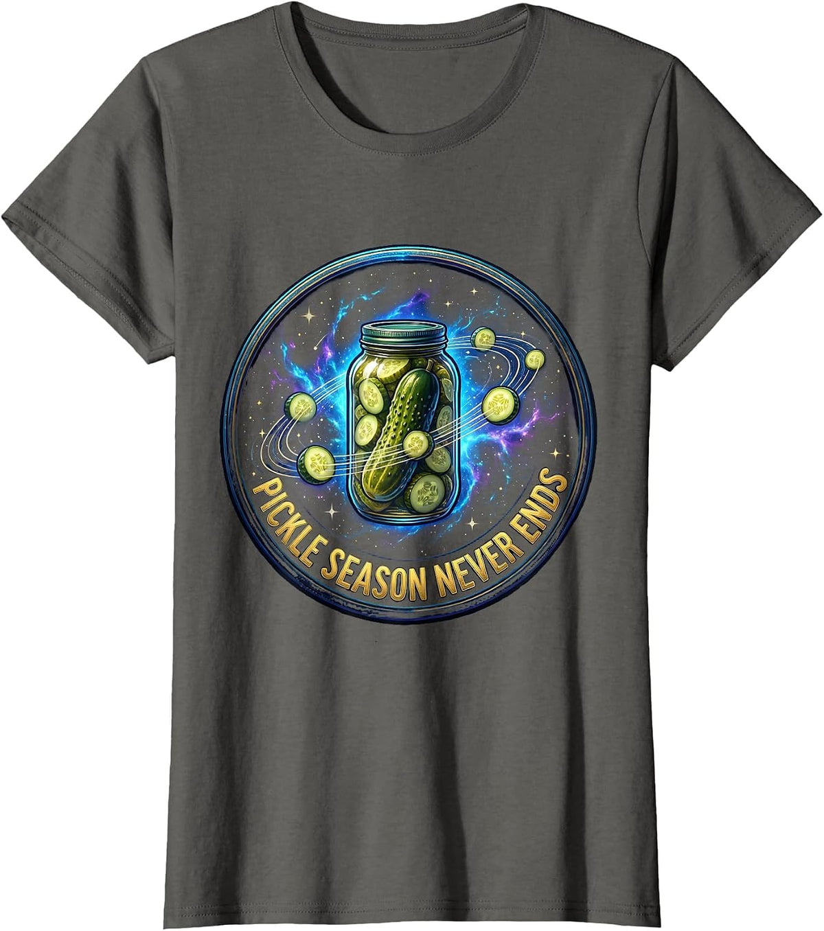 Women's Pickle Season Never Ends Funny Pickle Design T-Shirt - Asphalt Grey