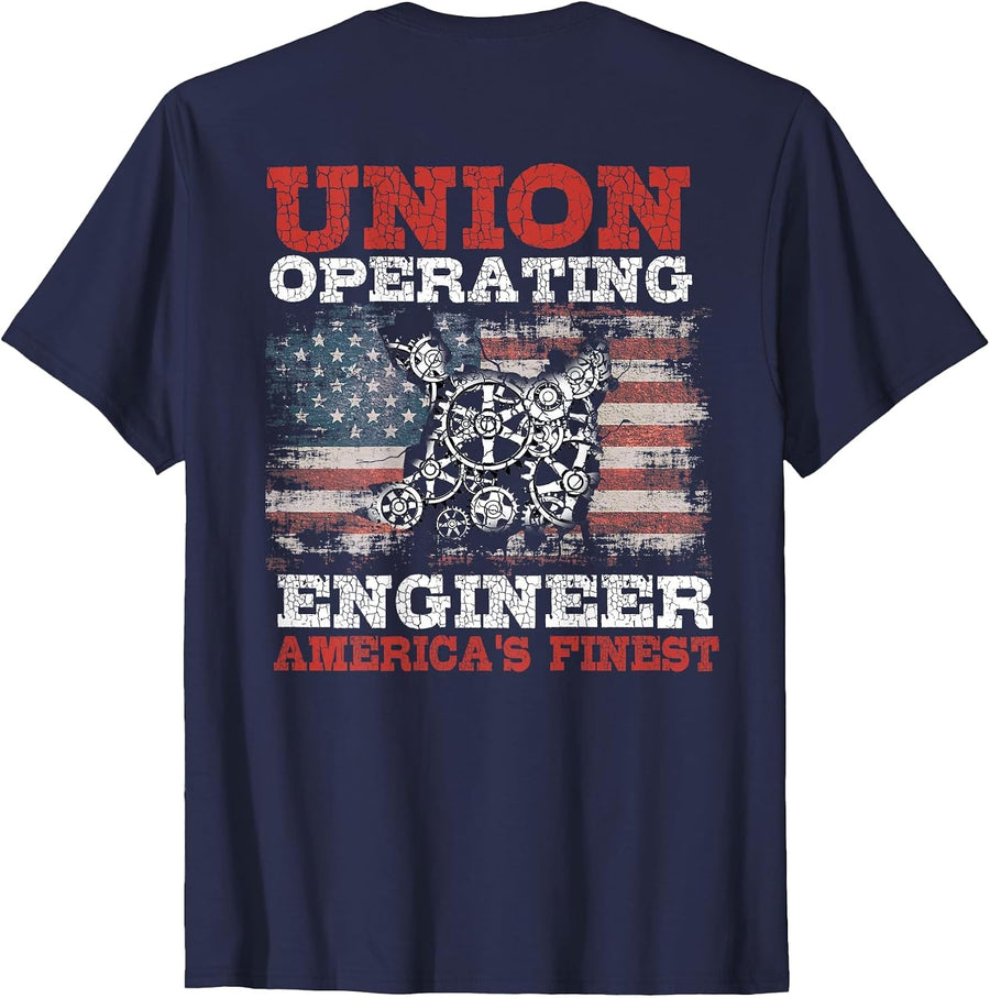Operating Engineers Design On Back of Clothing T-Shirt - Navy Blue
