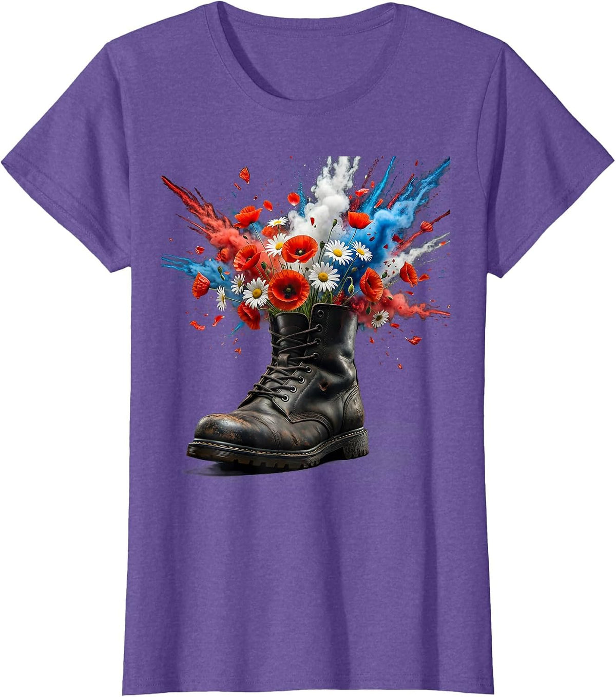 Patriotic Combat Boot Wildflower Graphic T-Shirt - Purple Heather
